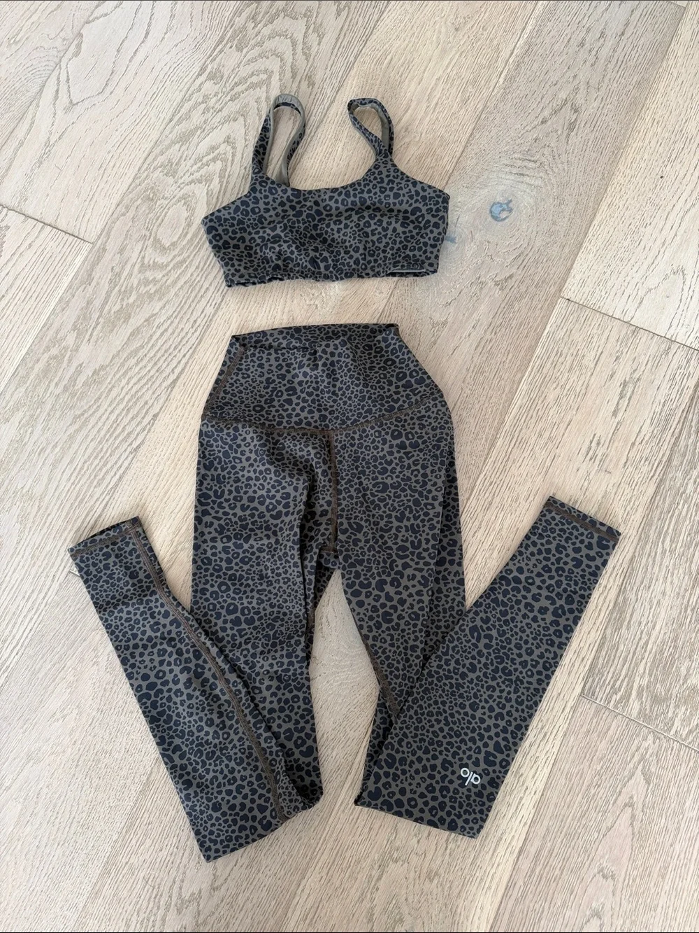 ALO Yoga Leopard-Print Sports Bra (Brown/Black) and pants - Picture 1 of 3